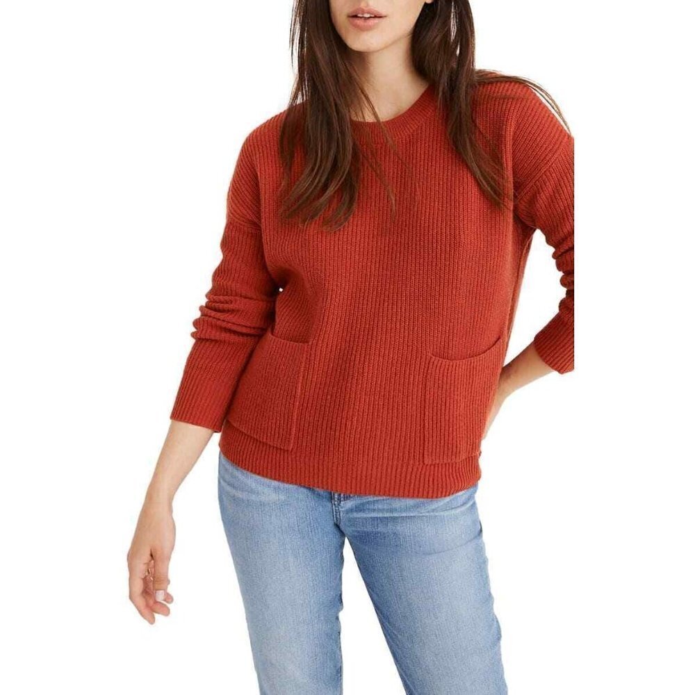 Madewell Patch Pocket Crewneck Rust Orange Pullover Sweater M
